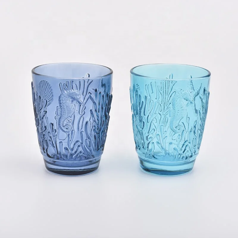 Classic dark blue Glass Candle holder home decoration