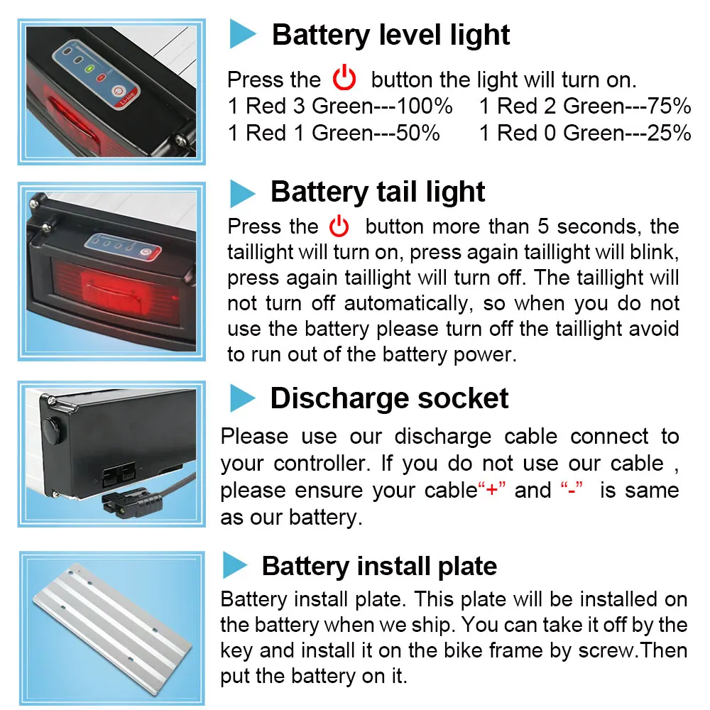 High power rear rack carrier 1000w electric bicycle lithium ion ebike battery 52v 20ah