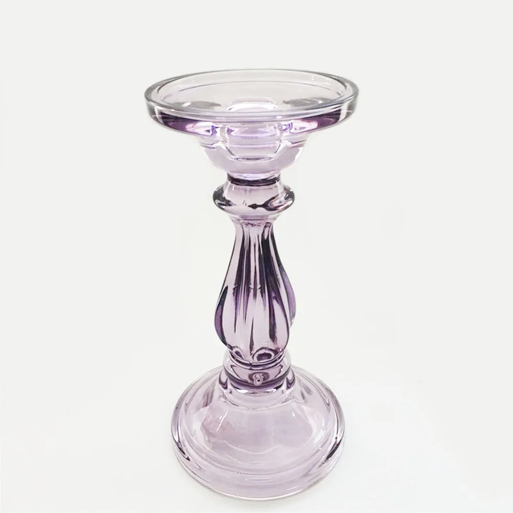 Candlestick Holder Light Purple Color Glass Candle Holder Crystal Glass