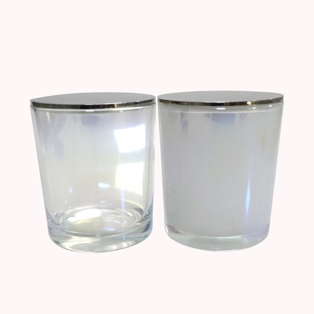 Clear Pearl White Iridescent Glass Candle Jars With Copper Lid - Buy ...