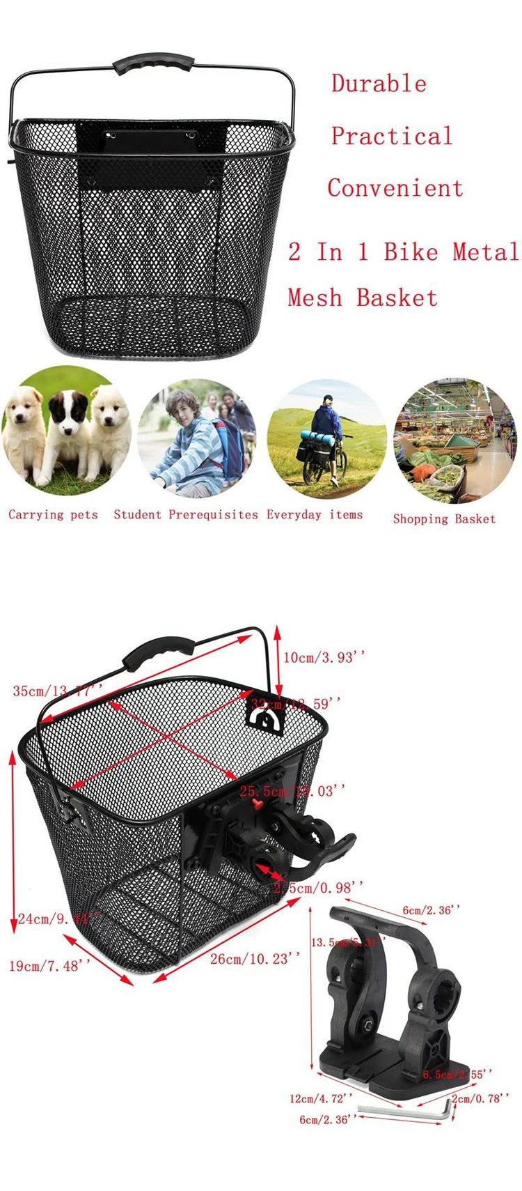 Bicycle Front Basket For Dog Bike Basket Bracket With Folding Handle