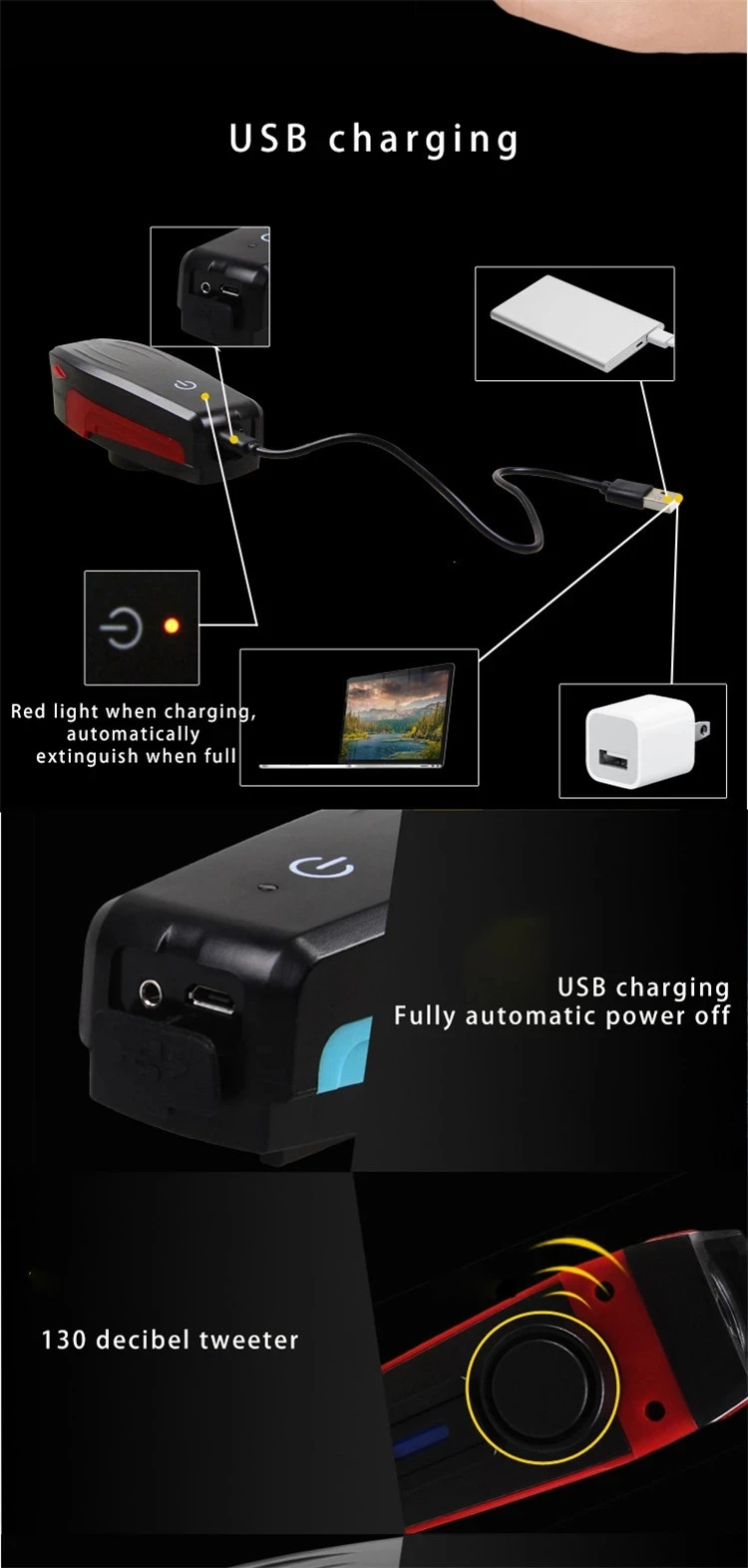 140DB Loud Waterproof USB Rechargeable Bicycle Horn Bike Bell With LED Bike Light