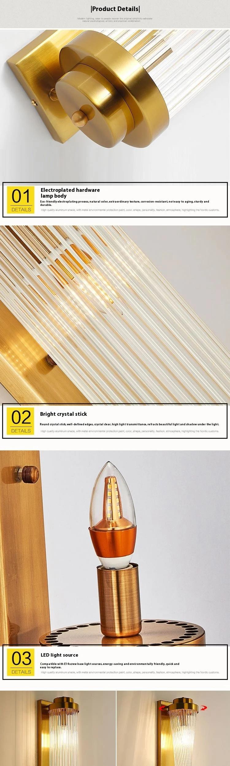 product european style luxury led wall lamp modern glass body with iron and brass for indoor home or hotel decoration-9