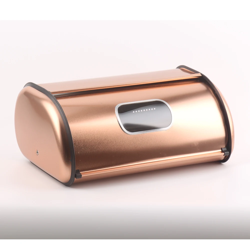 Stainless Steel Bread Box In Copper With Roll Top Cover Bread Storage