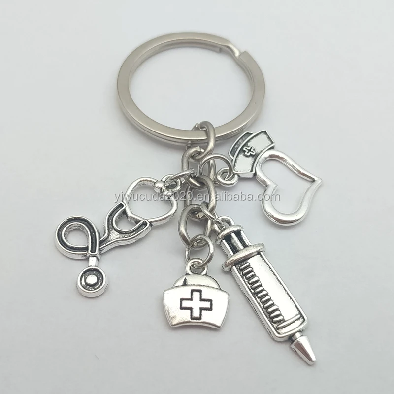 Keychain Gift For Nurse Medical Box Medical Keyring Needle Syringe Stethoscope 