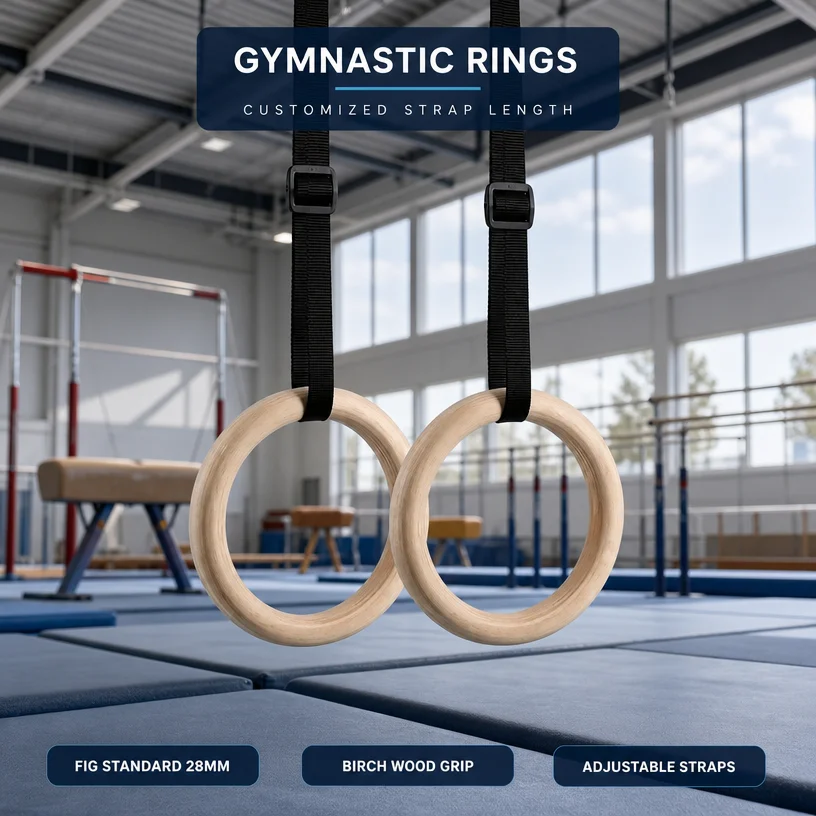 Adjustable Gymnastics Rings Wooden Gym Flying Rings for Workout Bodyweight Fitness Training
