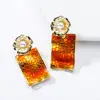 2020 Latest Design Personalized Bohemia Enamel Rectangle Gold Plated Flower Pearl Pendant Earrings