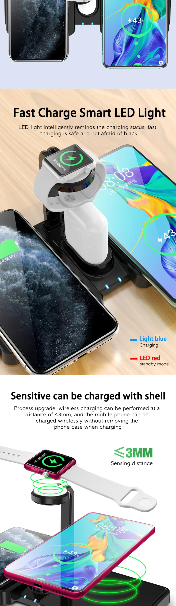 wireless charger 4 in 1 new products 2020 for iphone 7/6/8 plus mobile phones for apple/watch headset wireless charging
