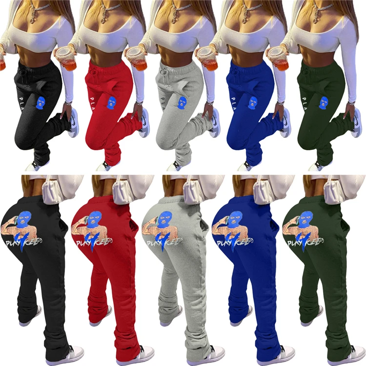 Hot Selling Printed Sports Lovely Ladies Casual Outfits Winter Clothing Womens Trousers Women Stacked Pants