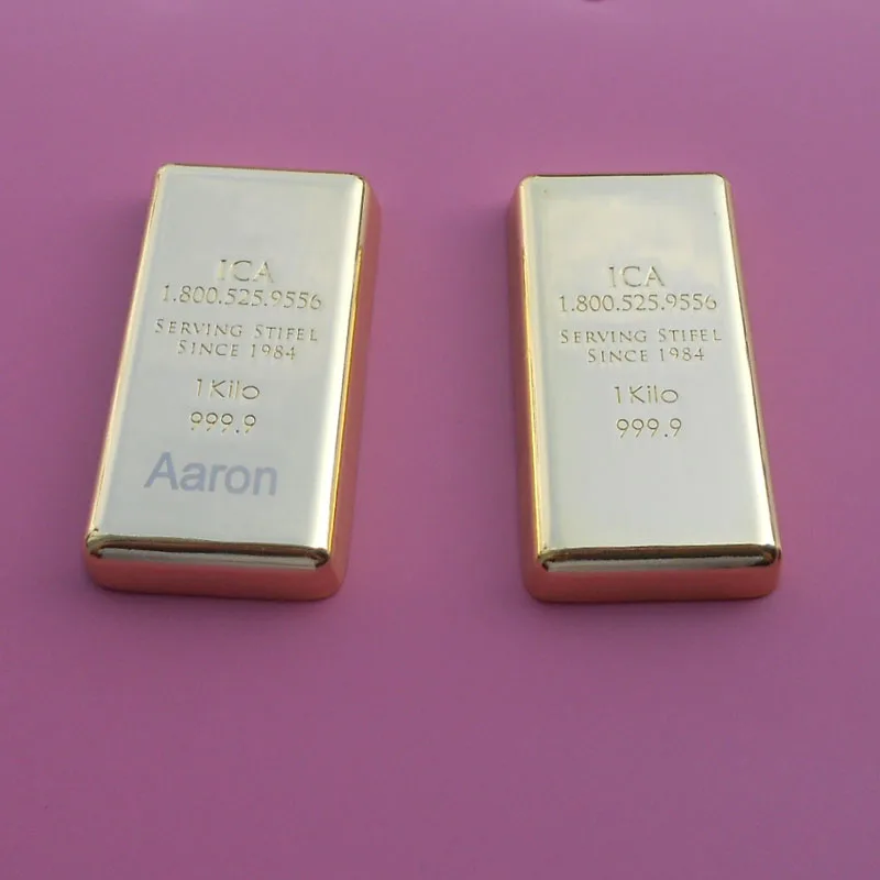 500g 1 kg 999.9 vàng bar kim loại trọng lượng giấy, có thể laser hoặc in logo