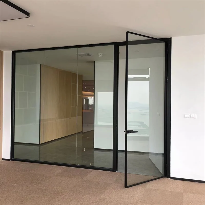 product integrated single glass partition with 80mm wall thickness  25mm slim aluminum frame   for offices schools hospitals-4