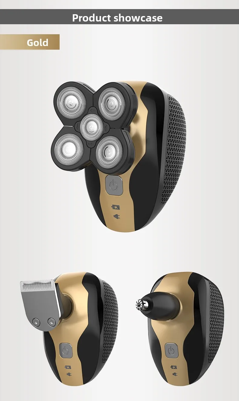 Custom 5-Blade USB Electric Shaver Bald Machine Washable Multifunction 5 in 1 LED Display Household Electric Shaver