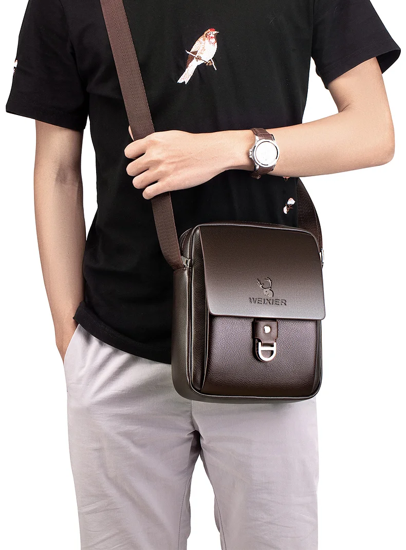 WEIXIER 8643 Brand New Fashion PU Leather Men Messenger Bags Casual Men's Shoulder Bag Zipper Crossbody Business Male Handbag