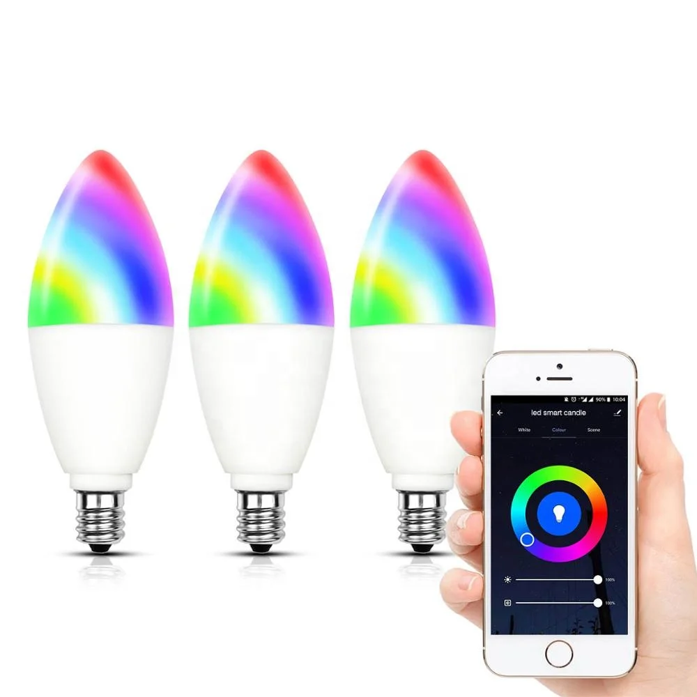 Tuya Control 6W 600Lm E12 E14 RGBW Wifi Smart Candle Light Bulb