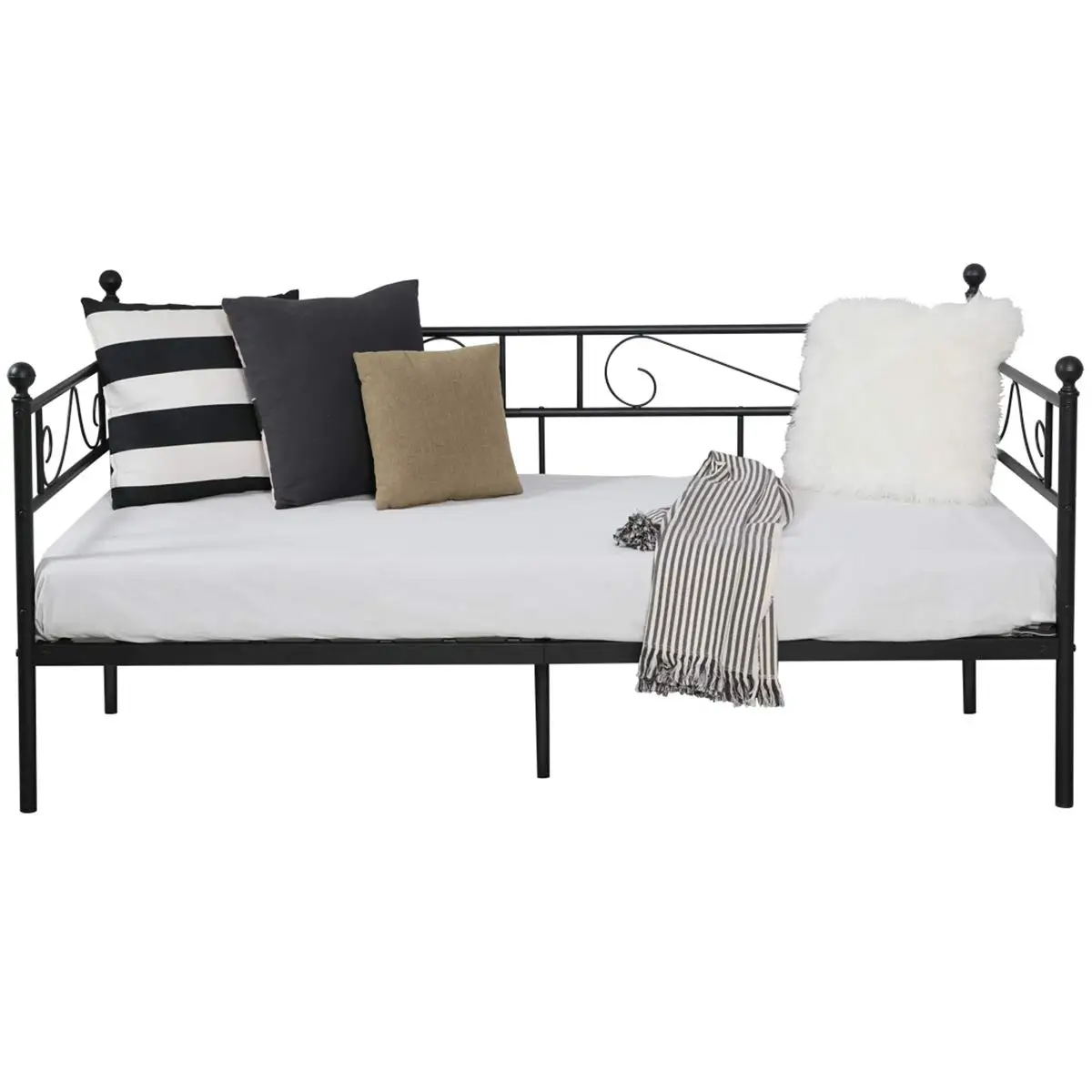 190 cm Mattress Black H.J WeDoo Victorian Style Metal Single Day Bed Frame Guest Sofa Bed Daybeds for Living Room Bed Room Fits for 90 