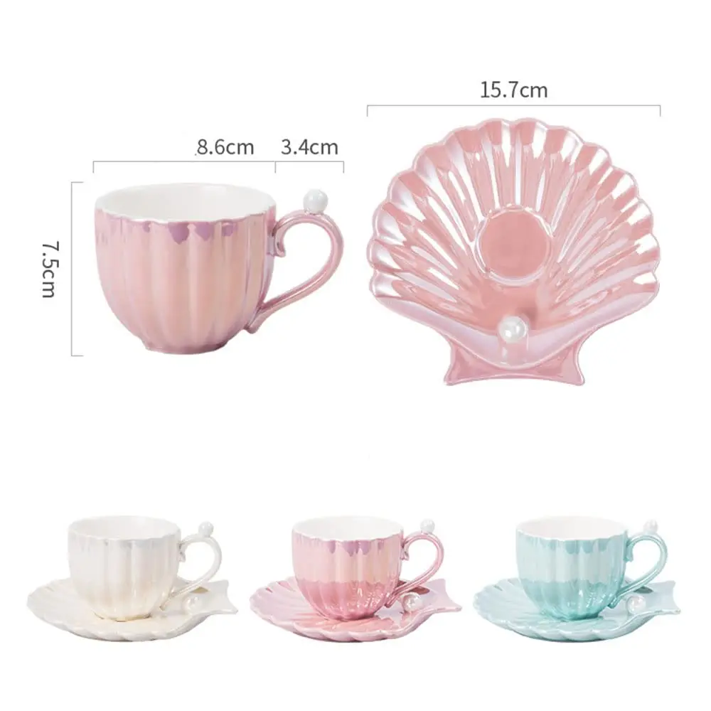 Elegant Mug Unique Pearl Shells Shapes Exquisite Coffee Cup and Saucer Set Ceramic Porcelain Tea Cup and Saucer 240ml supplier