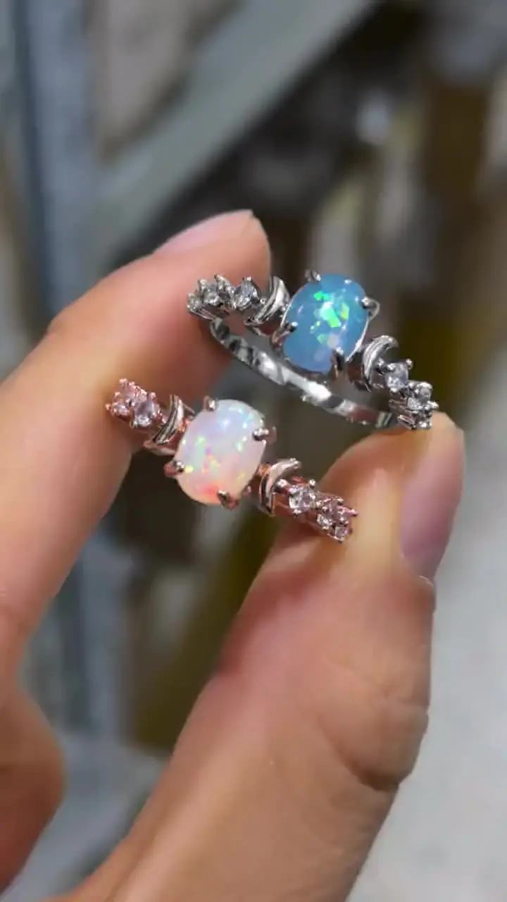 CAOSHI Cute White Blue Fire Opal Moon Ring Perfect Gift
