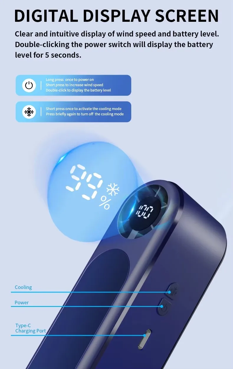 Rechargeable Handheld Fan, USB, Portable, 3-Speed - detail 6