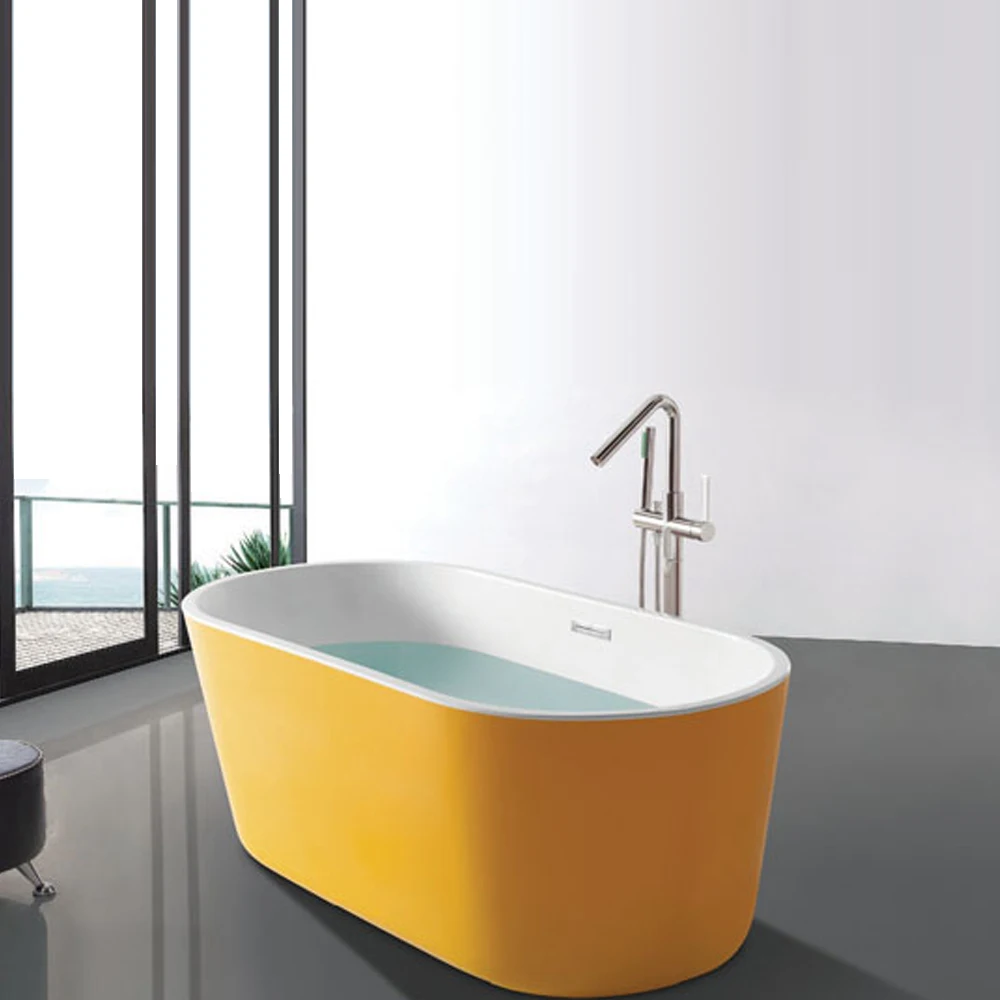 Yellow And White Colour Modern Freestanding Acrylic Bath Tub Design