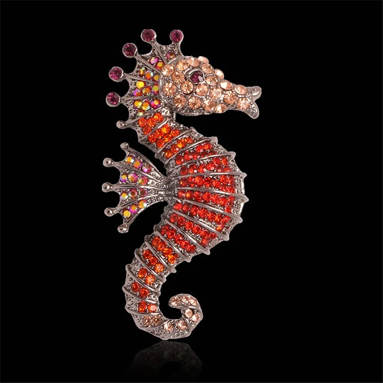 新款时尚潮流海马胸针绘画油画镶钻水钻胸针创意个性动物胸饰