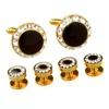 Custom Business Wedding Clothing Gold Silver Round Crystal Cufflinks and Studs Set For Tuxedo Shirts