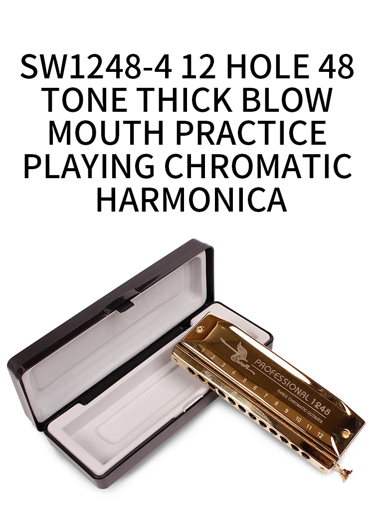 SW1248-4 12 Hole 48 Tone Thick Blow Mouth Practice Playing Chromatic Harmonica