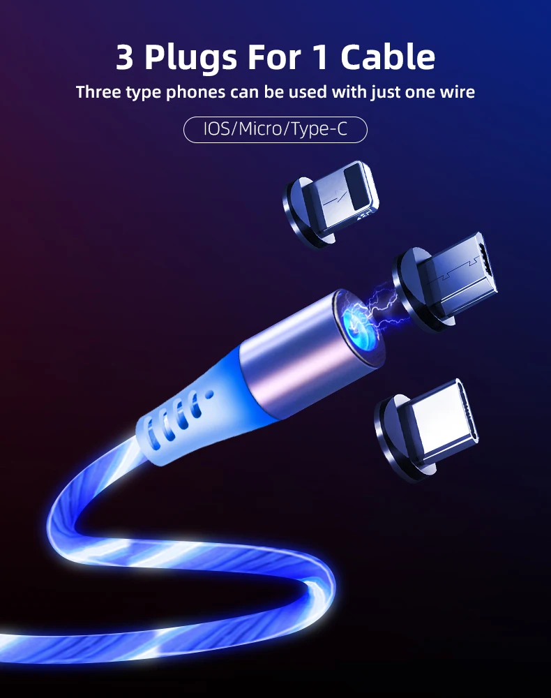 Magnetic streamer absorption USB Snap Quick Connect 3 in 1 Magnetic Charging USB Cable - ANKUX.COM