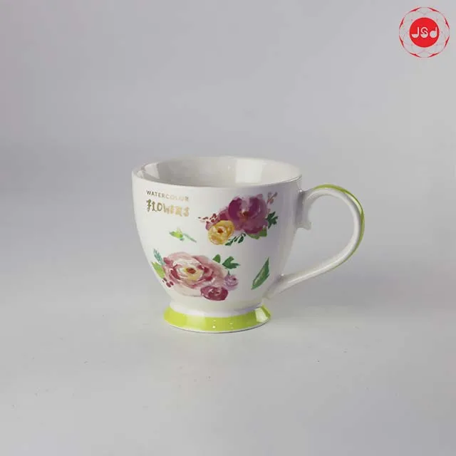 Flower Painting Goblet Ceramic Mugs With Base