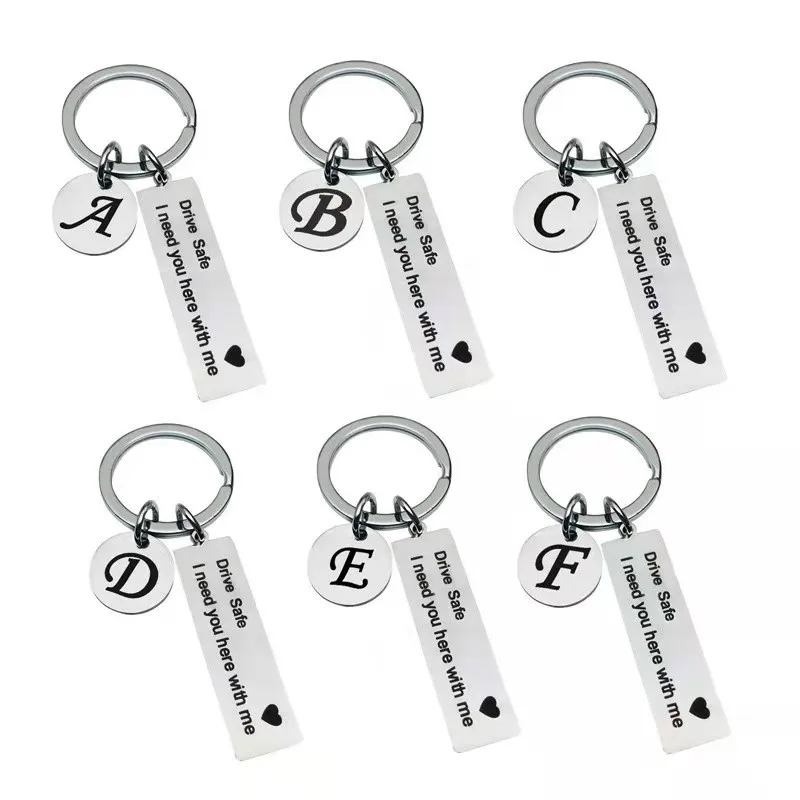 Charm Keychain A-z 26 Initial Letter Alphabet Key Ring Stainless Steel 