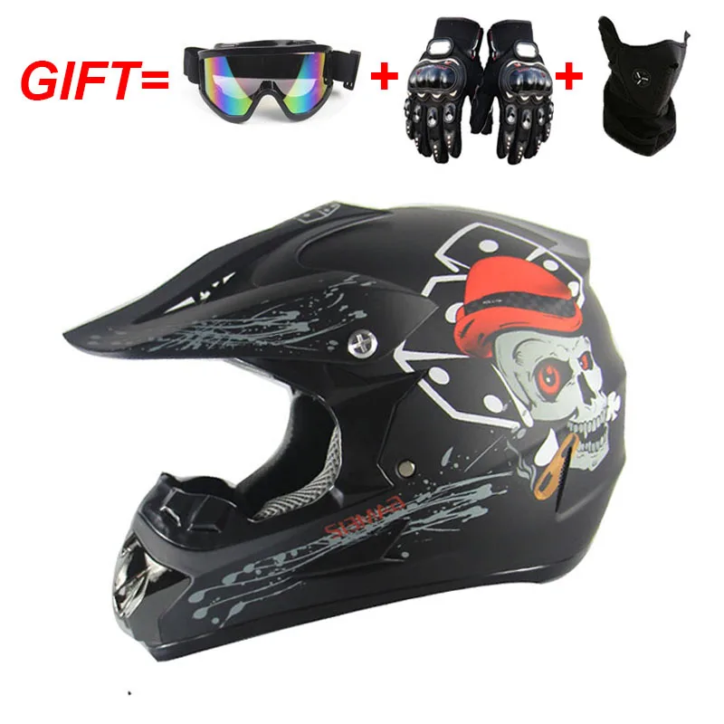 Goggles Bundle off road ATV Dirt Bike Youth Motocross Helmo Helmet Black Skull 