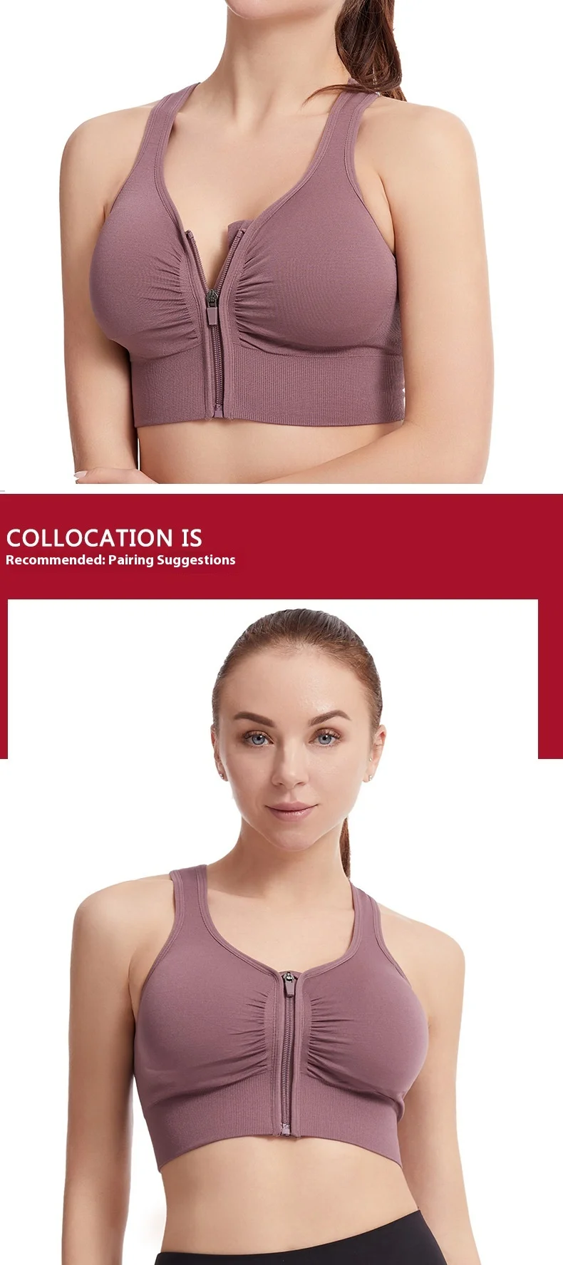 Women's Large Size Sports Bra for Running Yoga Fitness Shockproof Beautiful Hollow-out Back Front Zipper Wire-Free Solid Cup