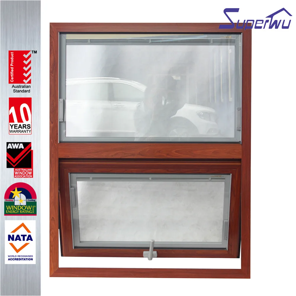 wooden look aluminum frame retractable flyscreen awning windows