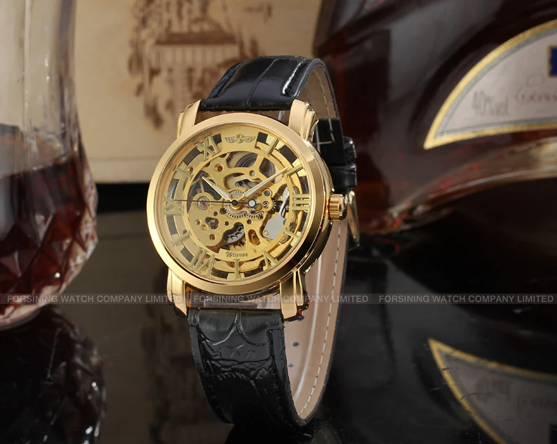 Winner 8078 Elegant Gold Men Mechanical Watch Max Price Pu Leather 