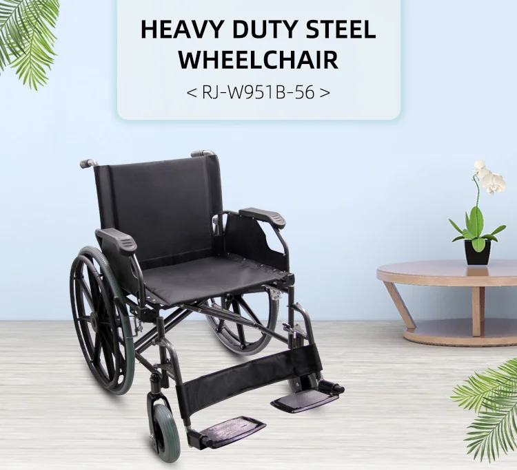 Heavy Weight Width Wheelchair Heavy Duty Steel Manual Wheelchair For