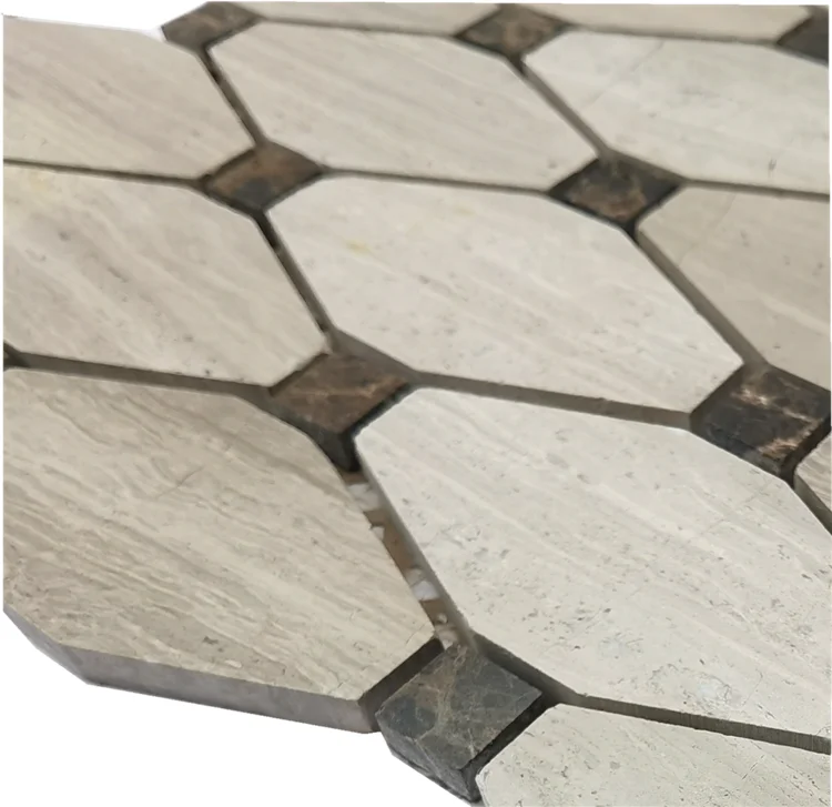 Diamond Polish  Waterjet Parquet Wooden Grain Marble Mosaic Tiles Backsplash Tile