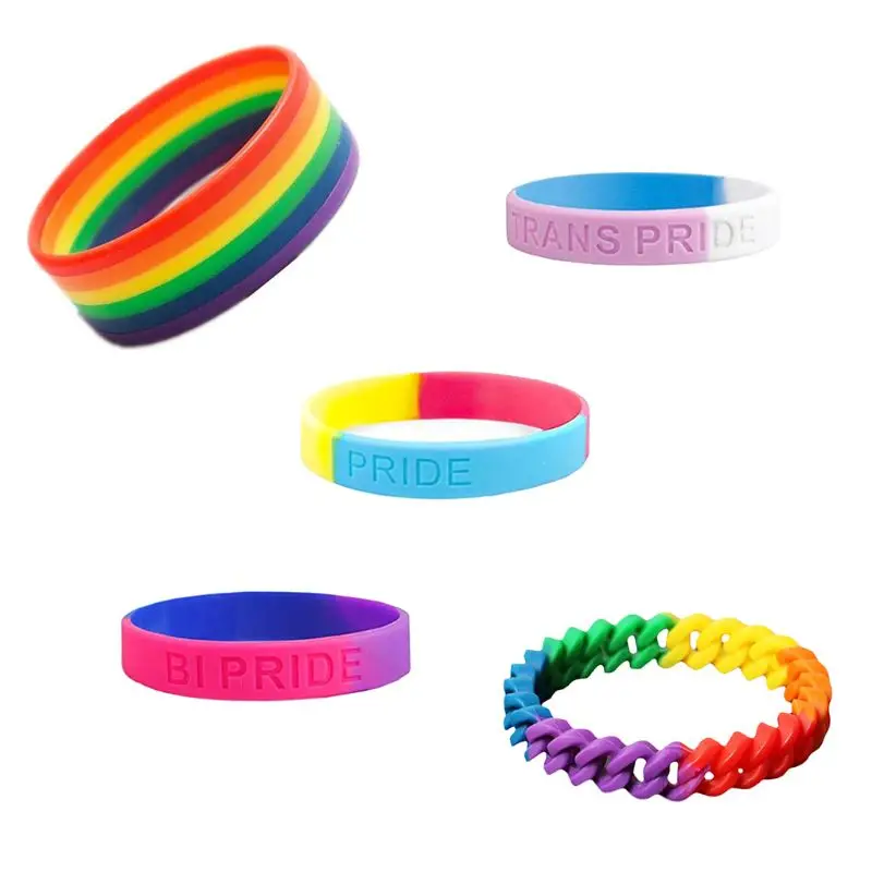 Buy 5 Save 25% Brand New Unisex Gay Pride Rainbow Silicone Bracelet 