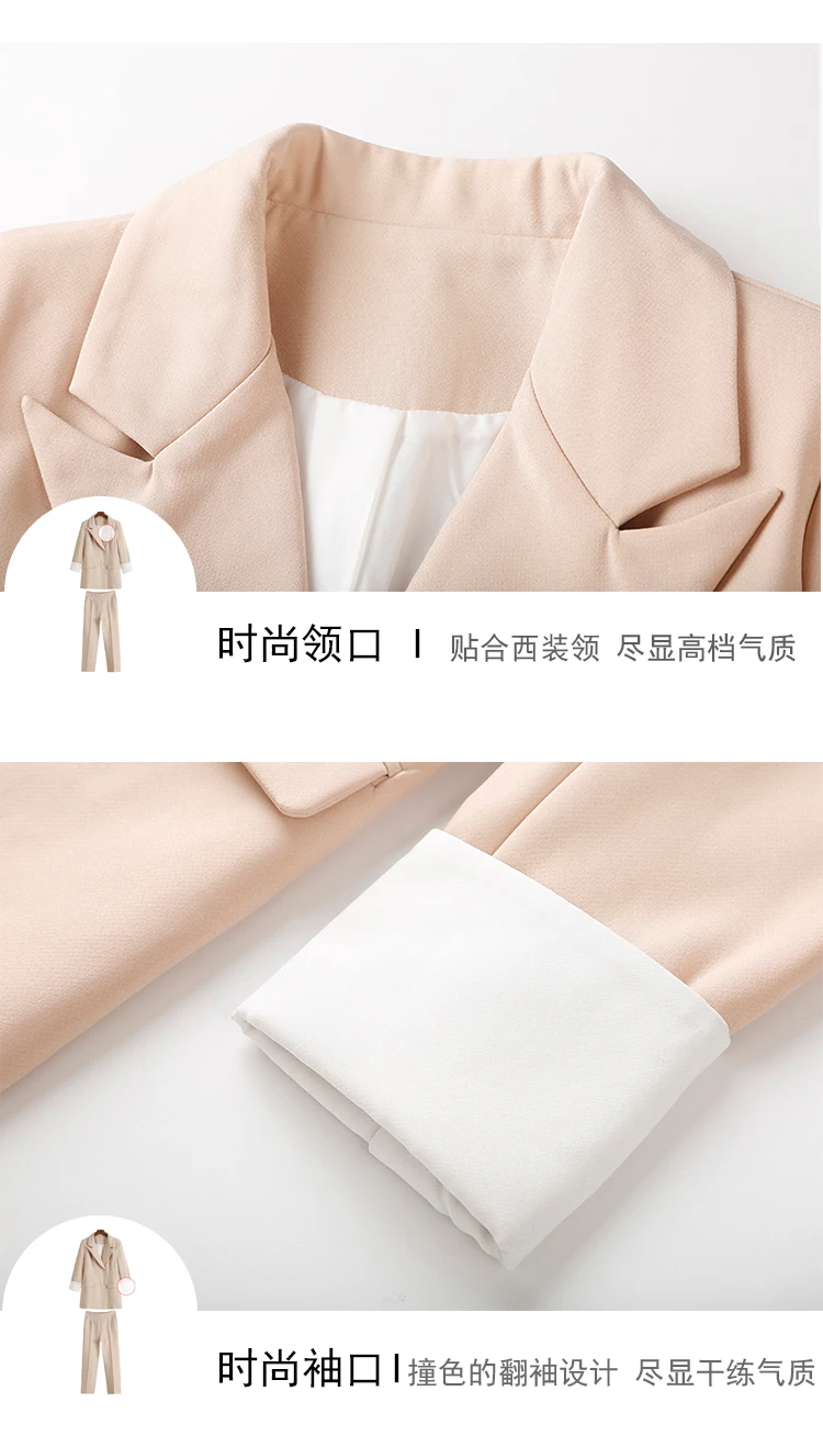 Office Lady  Fashion Women's Solid Pant Suits Long Sleeve Double Breasted Top Zipper Pockets Pants S90917B