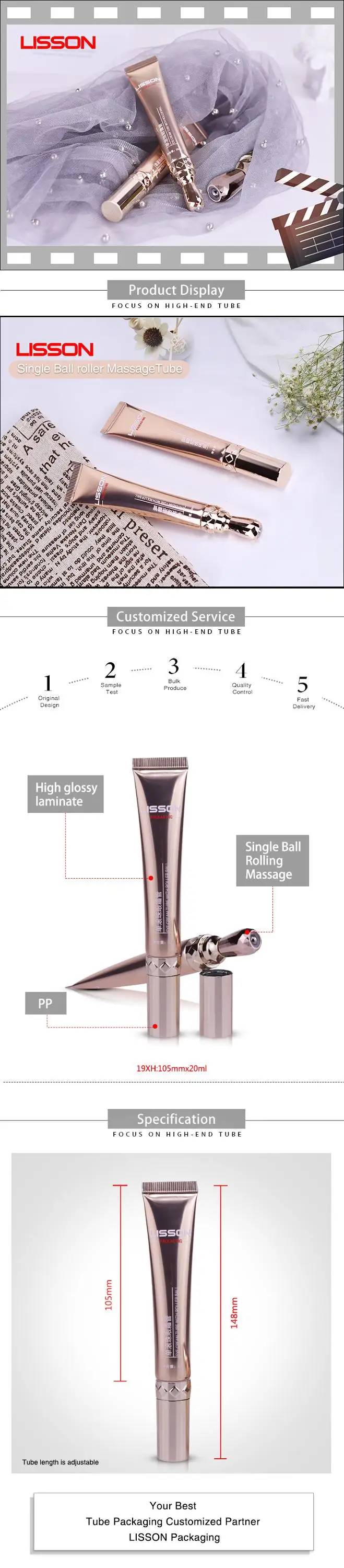 20ml empty custom plastic eye cream tube packaging with roller massage applicator
