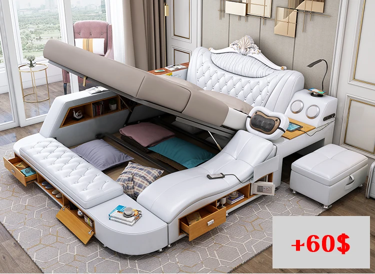 King Size Genuine Leather Massage Bed Set Modern Furniture Buy Bed Sets,Leather Bed,Massage