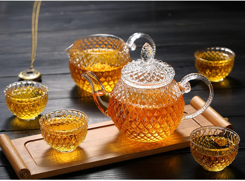Pineapple Shaped Glass Teapot Gift Sets With Tea Cup Clear Glass Tea