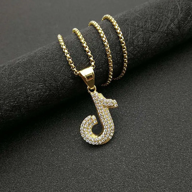 Gt Hot Selling Stainless Steel Full Crystal Tik Tok Charm Necklace