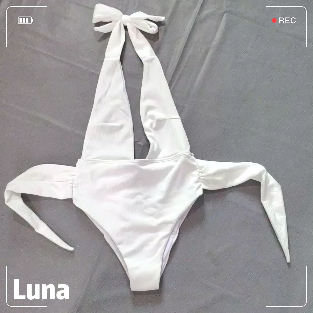 One Piece Swimsuit Women Bikini Open Back Striped Beachwear 2020 New