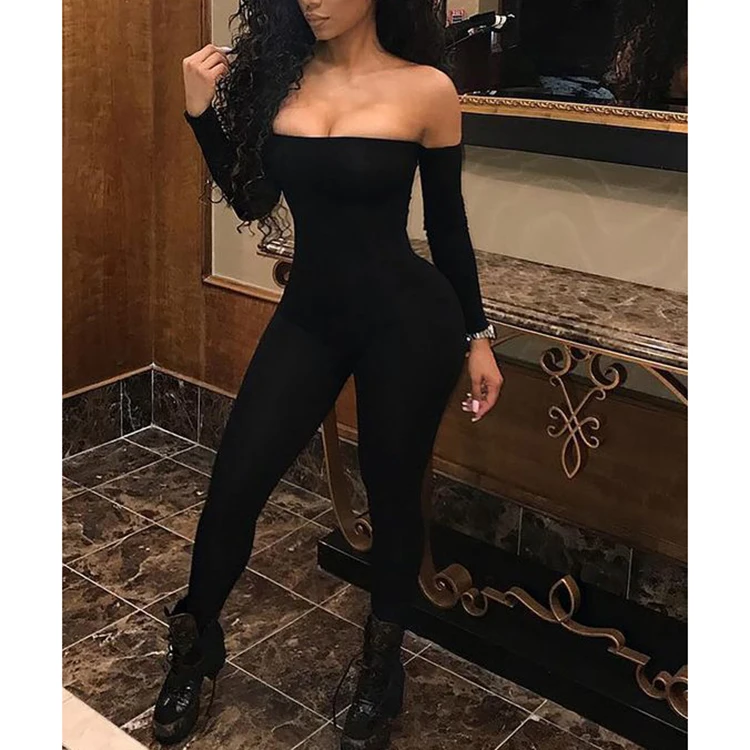 Female Off Shoulder Black 2021 New Arrival One Piece Women Long Sleeve Jumpsuit