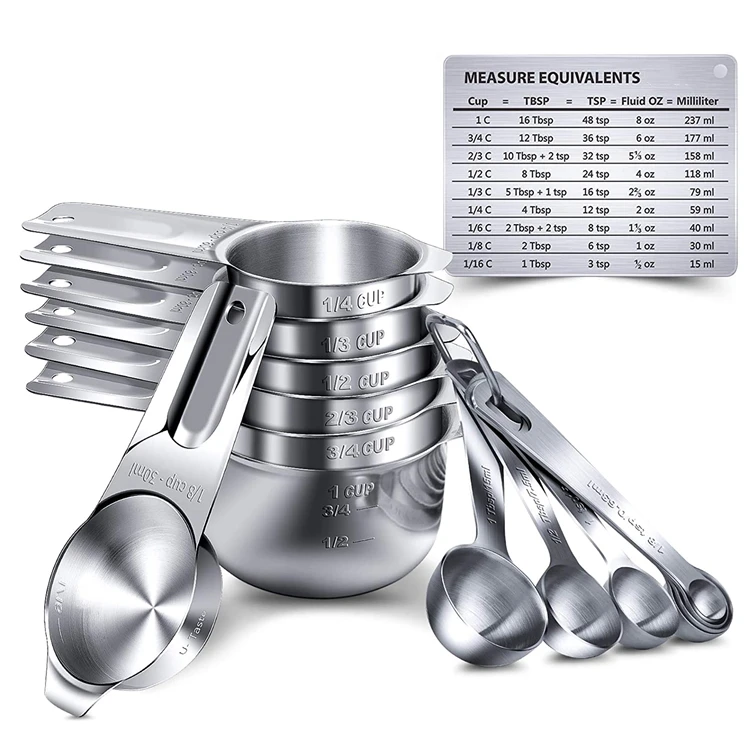 RWM 13pcs Magnetic Stainless Steel Metal Measuring Cups and Spoons Set 1 Measurement Conversion Chart 7 Measuring Cups and 5 Measuring Spoons Measuring Cups 