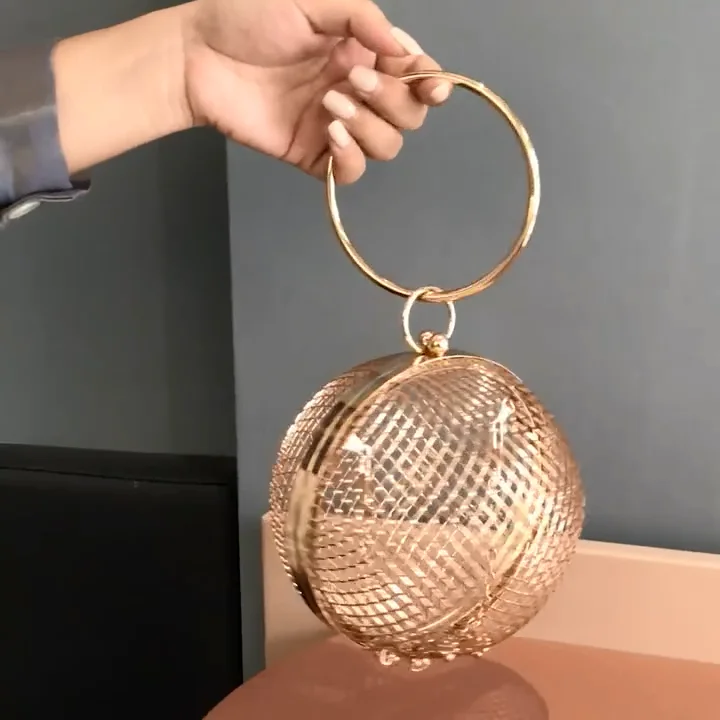2022 New Arrival Gold Hollow Metal Evening Bag Birds Cage Clutches