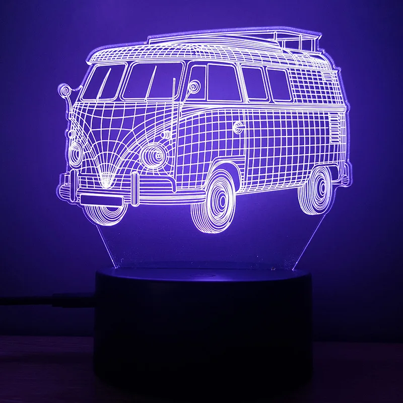 Usb Powered Bedroom Table Lamp Decor Car Shape Illusion Changing Color 3D Led Night Light