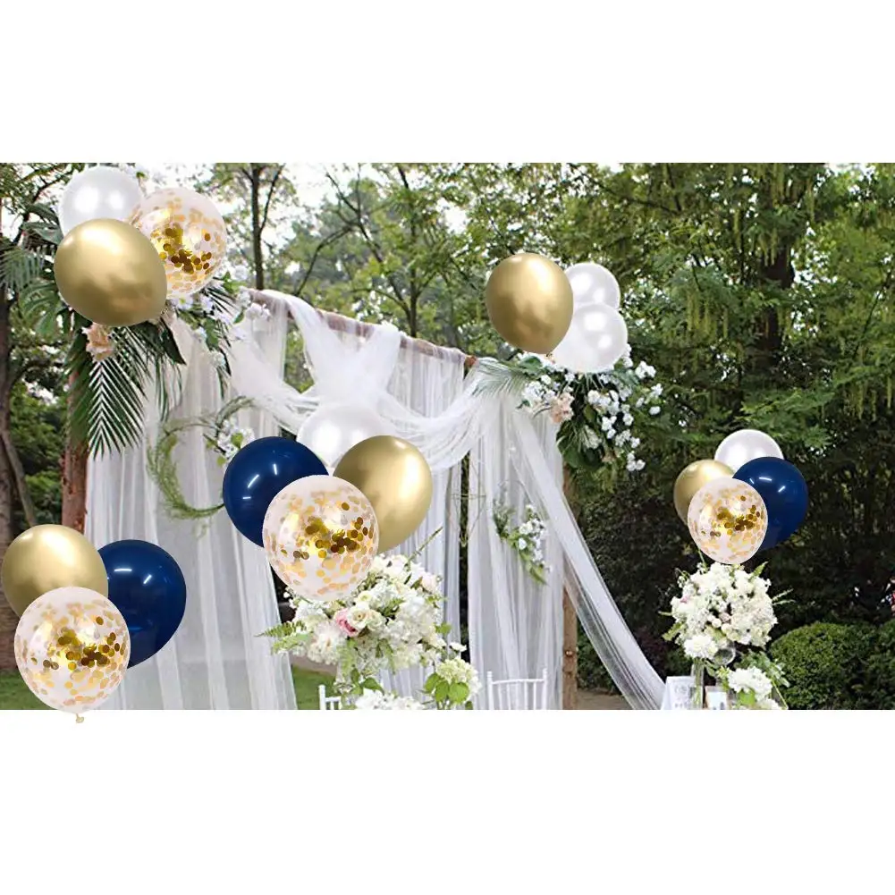 Graduation Wedding Party Supplies or Arch Decorations 12 Inch Latex Balloons for Birthday Party 60PCS Upgraded Blue Balloons & Blue Confetti Balloons & White Balloons w/Ribbon 