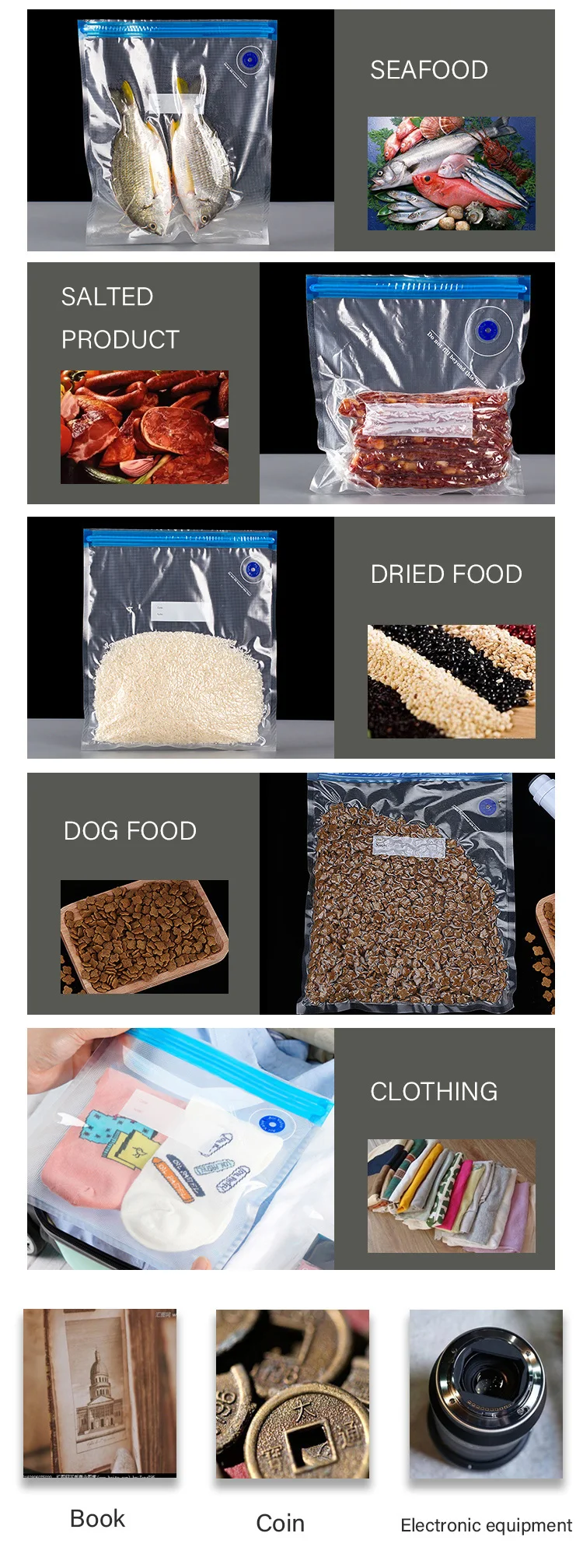Food Grade Sous Vide Food Bag Transparent Embossed Package Zipper Plastic Sealing Bag