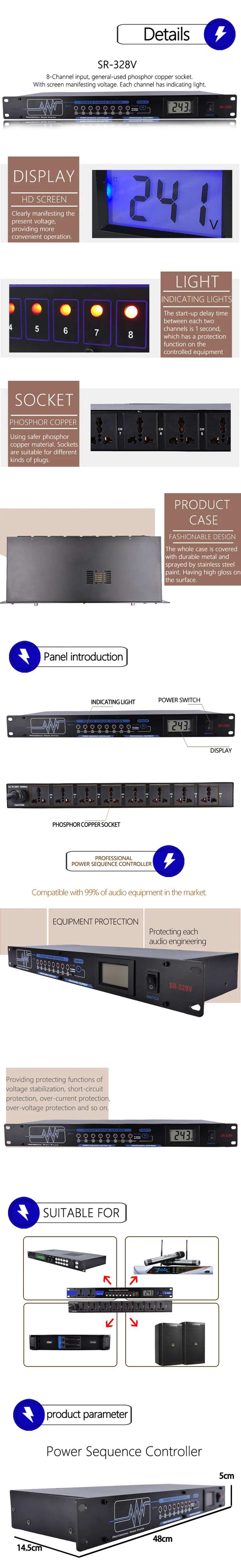 Audio Power Sequencer Sr328v 8 Channels Sound System Professional