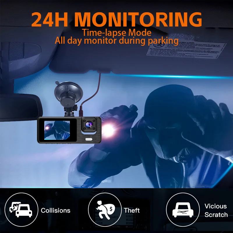 1080P WiFi Bağlantılı Araba DVR Üç Kayıtlı Kızılötesi Gece Görüşü Park İzleme Geri Vites Görüntüsü MicroSD Uyumluluğu